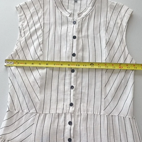 Italian Linen Asymmetric Striped White Sleeveless Maxi Shirt Dress Size S-M - Picture 11 of 16
